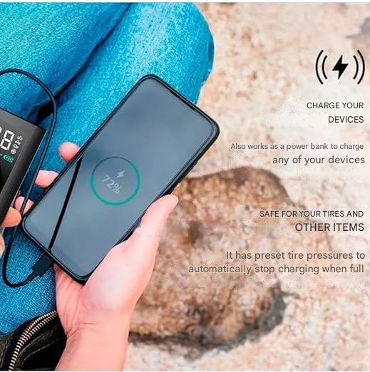 π Multifunctional Portable Air Compressor with 2,000mAh Battery β Inflate, Illuminate, and Power Up!