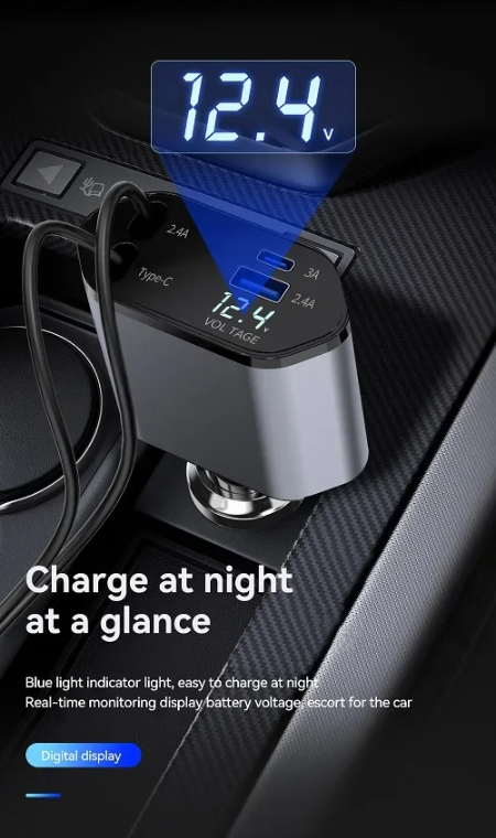 π 4-in-1 Retractable Car Charger β Fast, Compact & Versatile
