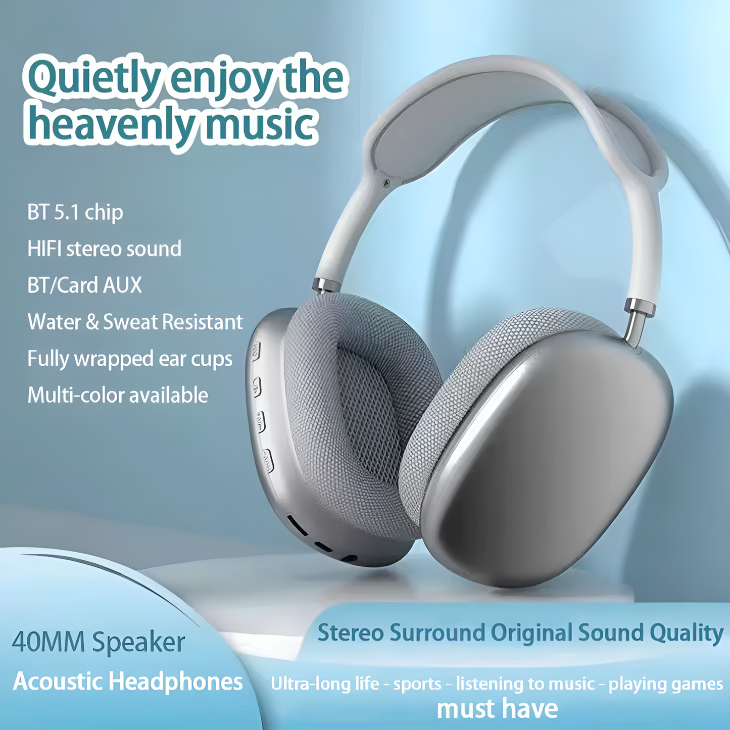 P9 Wireless Bluetooth Headphones | Over-Ear Stereo Headset with Mic
