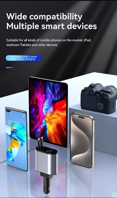 π 4-in-1 Retractable Car Charger β Fast, Compact & Versatile