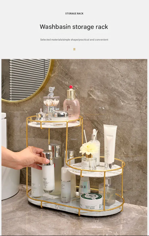 Three-Layer Golden Storage Shelf – Elegant Organizer for Countertops & Vanity