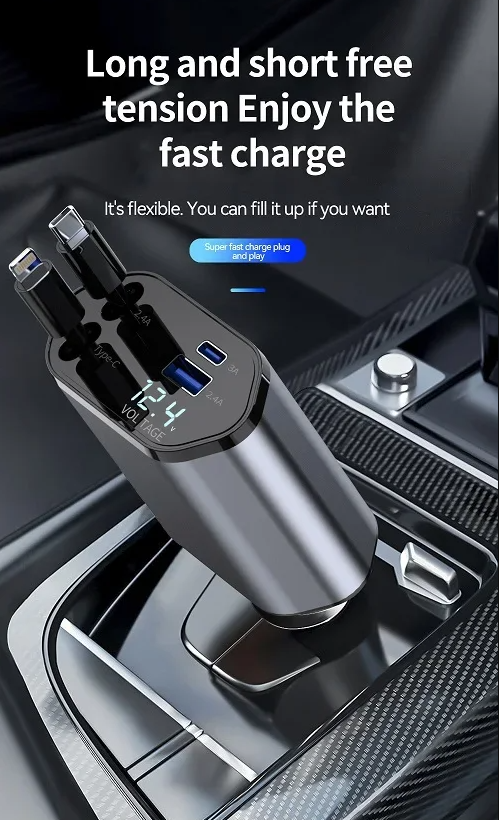 π 4-in-1 Retractable Car Charger β Fast, Compact & Versatile