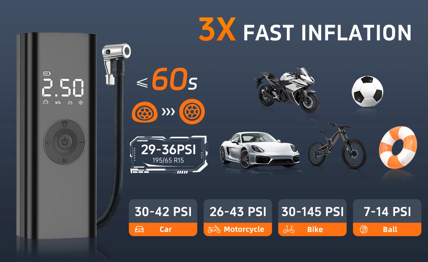 π Multifunctional Portable Air Compressor with 2,000mAh Battery β Inflate, Illuminate, and Power Up!