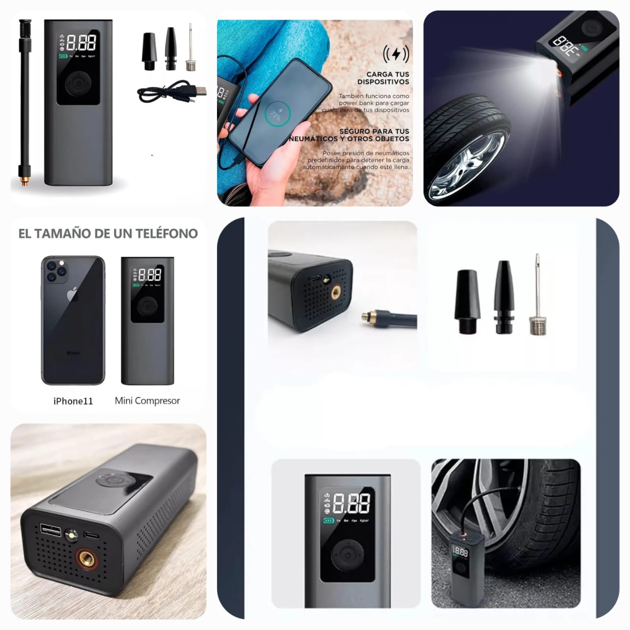π Multifunctional Portable Air Compressor with 2,000mAh Battery β Inflate, Illuminate, and Power Up!