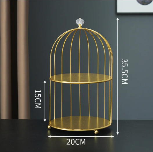 Two-Layer Birdcage Style Storage Shelf – Elegant Golden Organizer