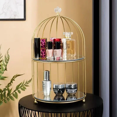 Two-Layer Birdcage Style Storage Shelf – Elegant Golden Organizer