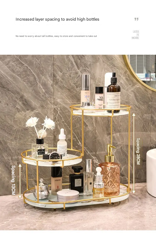Three-Layer Golden Storage Shelf – Elegant Organizer for Countertops & Vanity