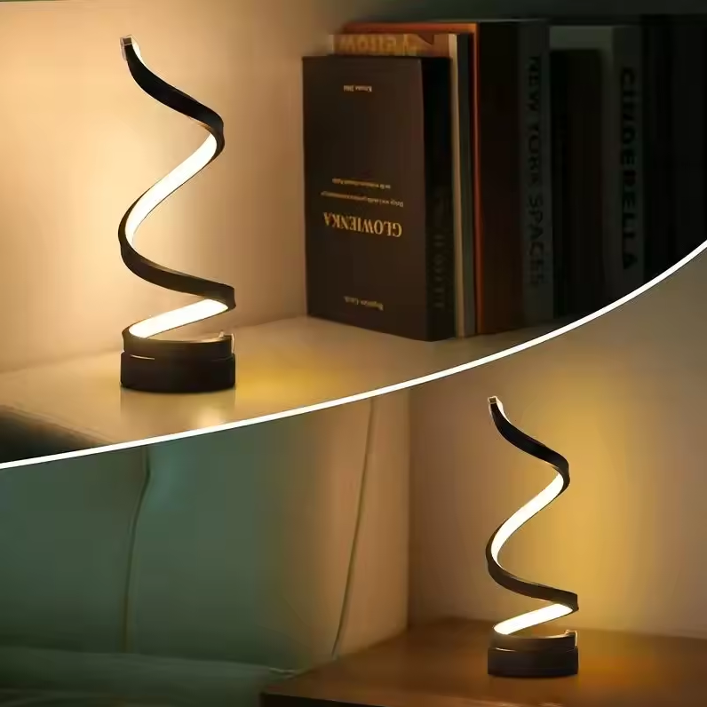Modern Spiral LED Table Lamp – Adjustable Brightness & Color Modes
