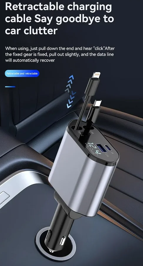 π 4-in-1 Retractable Car Charger β Fast, Compact & Versatile