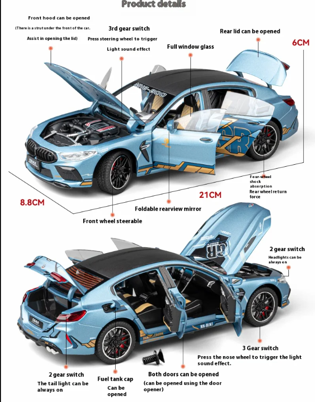 π 1:24 BMW M8 Manhart Edition Die-Cast Model Car β Full Function, Lights & Sound