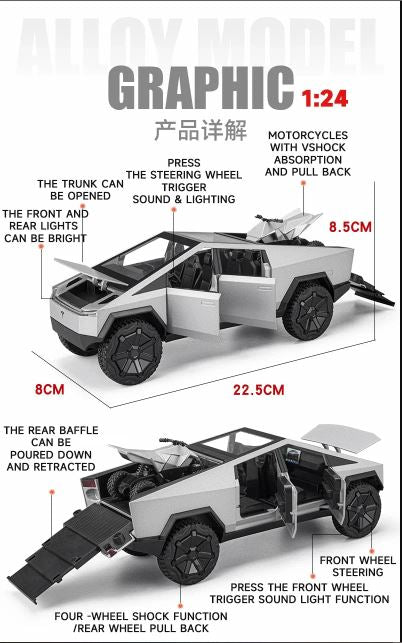 Tesla Cybertruck 1:24 Alloy Diecast Model β Futuristic Power in Your Palm