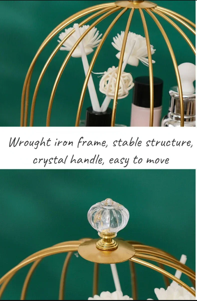 Two-Layer Birdcage Style Storage Shelf – Elegant Golden Organizer
