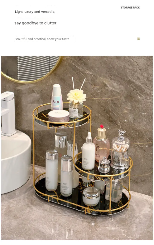 Three-Layer Golden Storage Shelf – Elegant Organizer for Countertops & Vanity
