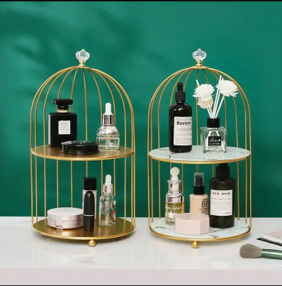 Two-Layer Birdcage Style Storage Shelf – Elegant Golden Organizer