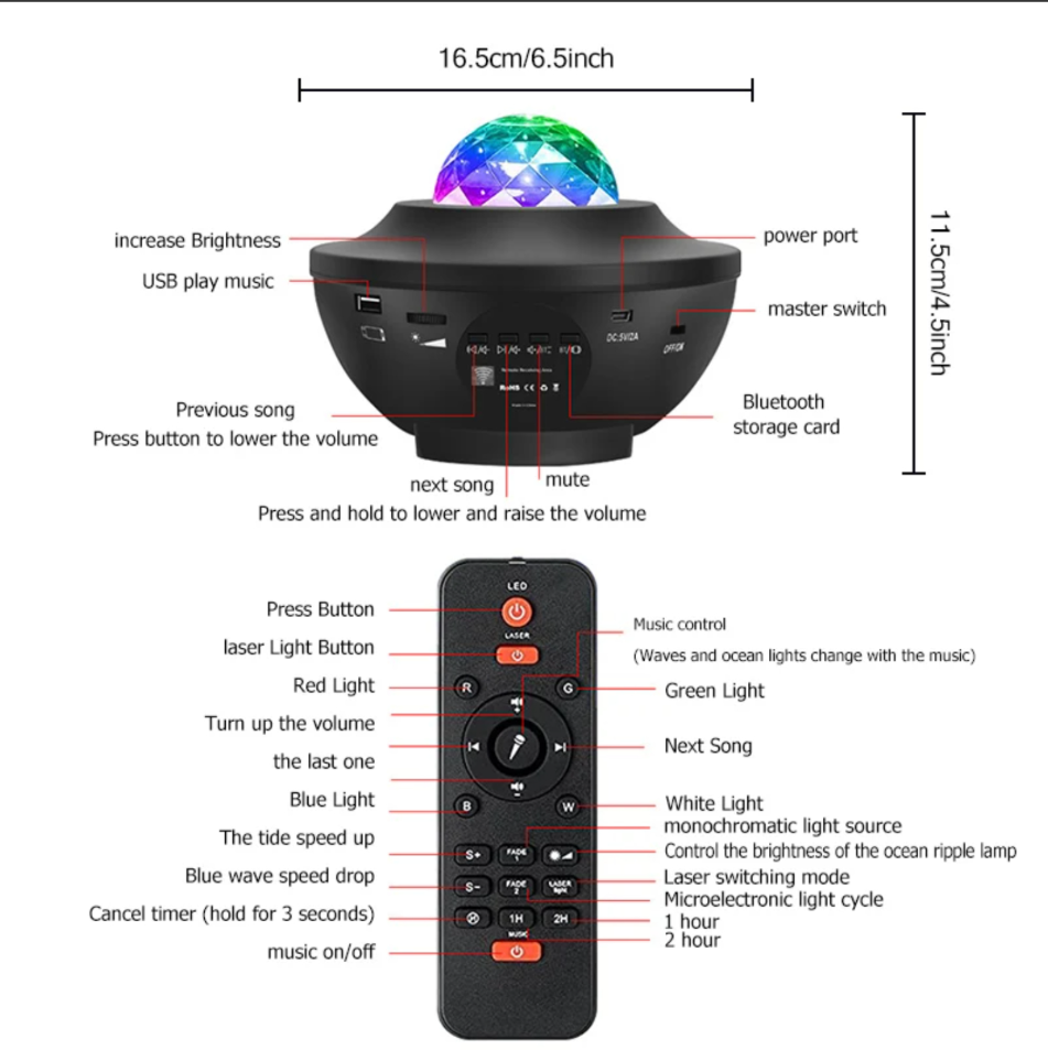 Galaxy Projector Lamp with Bluetooth Speaker & Remote Control