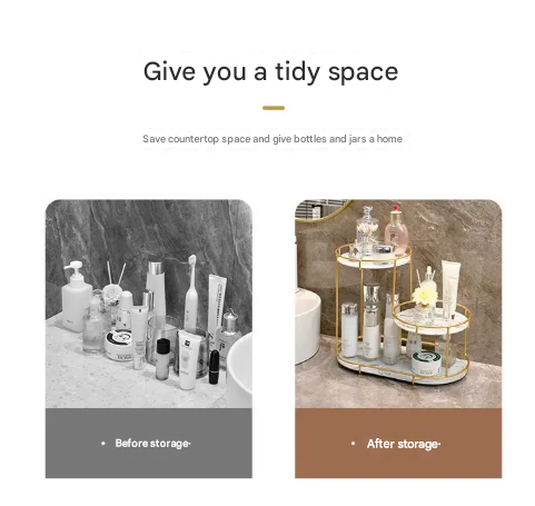 Three-Layer Golden Storage Shelf – Elegant Organizer for Countertops & Vanity