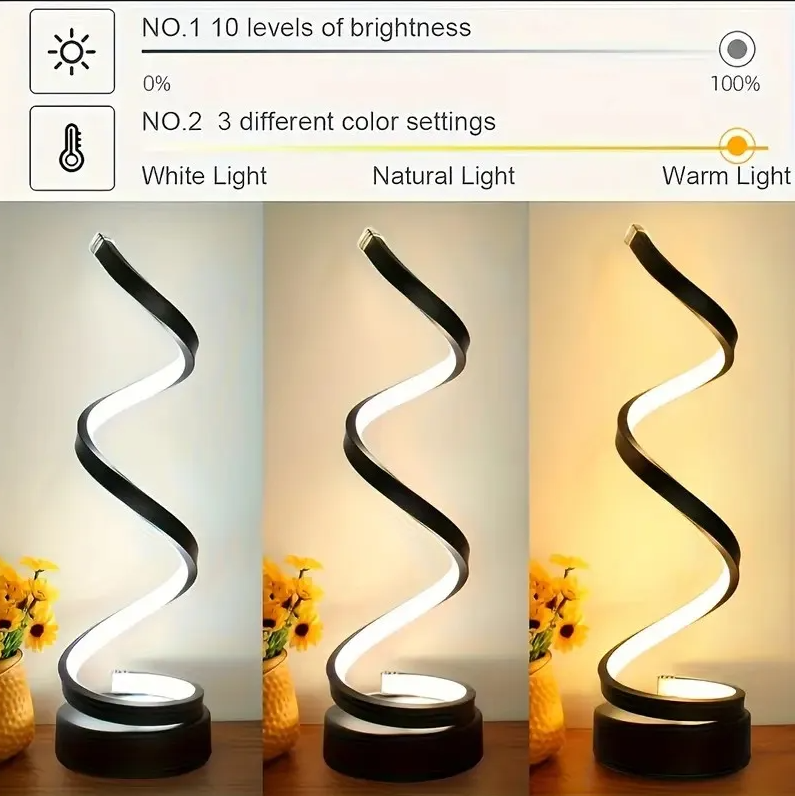 Modern Spiral LED Table Lamp – Adjustable Brightness & Color Modes