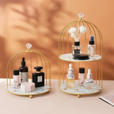 Two-Layer Birdcage Style Storage Shelf – Elegant Golden Organizer