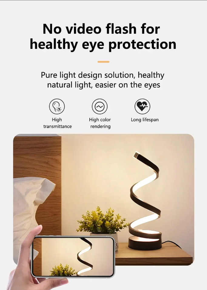 Modern Spiral LED Table Lamp – Adjustable Brightness & Color Modes