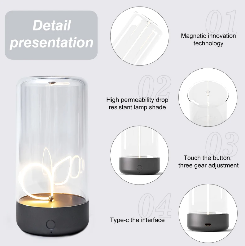Magnetic Filament Cordless Lamp – Minimalist, Touch-Dimmable, and Rechargeable