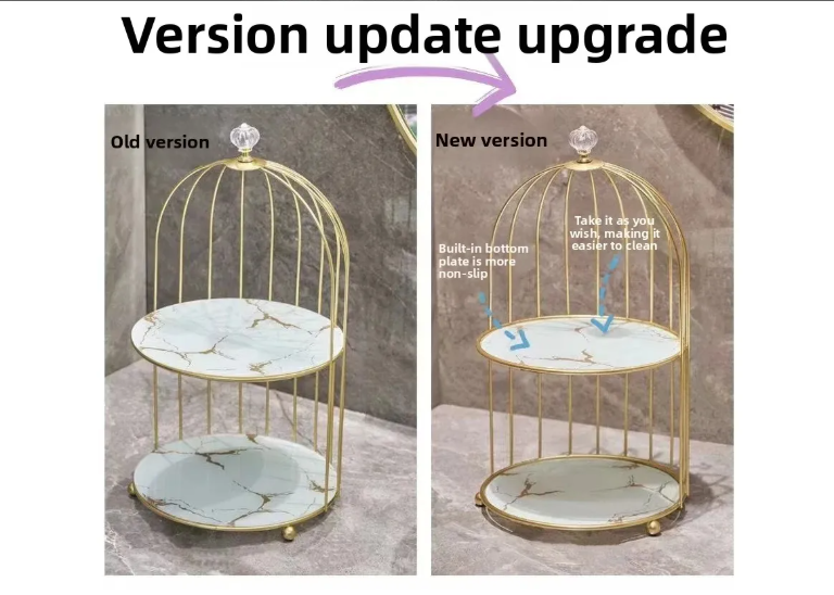 Two-Layer Birdcage Style Storage Shelf – Elegant Golden Organizer