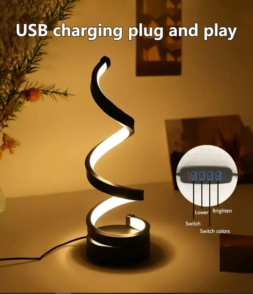 Modern Spiral LED Table Lamp – Adjustable Brightness & Color Modes