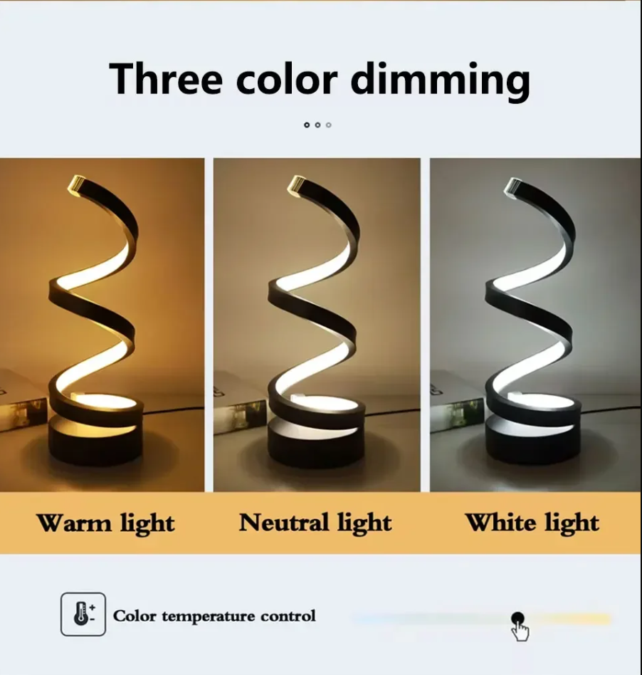 Modern Spiral LED Table Lamp – Adjustable Brightness & Color Modes