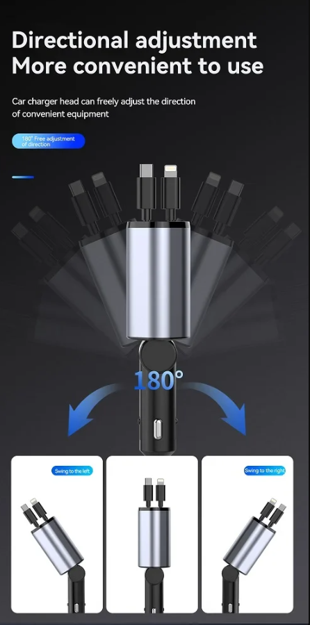 π 4-in-1 Retractable Car Charger β Fast, Compact & Versatile