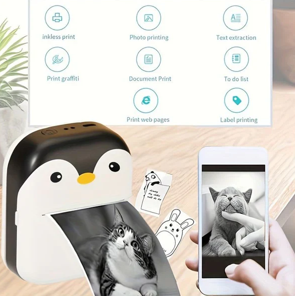 š§ Penguin Mini Thermal Printer ā Print Anywhere, Anytime in Style! With 3 Roles