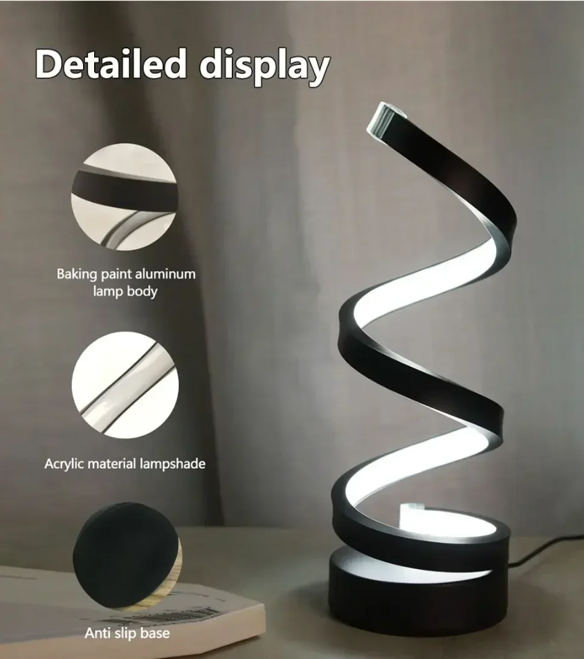 Modern Spiral LED Table Lamp – Adjustable Brightness & Color Modes