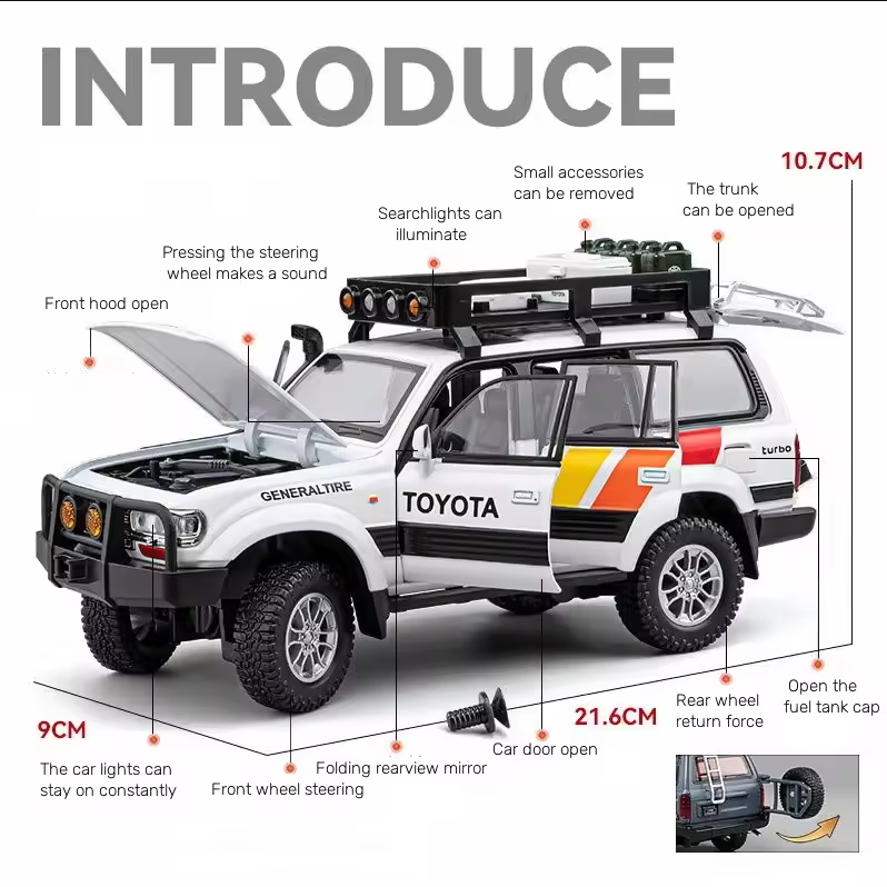 1:24 Scale Land Cruiser LC80 Diecast Model Car - Off-Road Perfection!