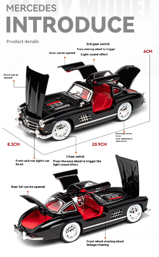 1:24 Diecast Benz 300SL Coupe Model Car ποΈβ¨
