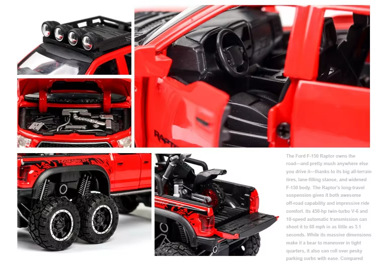 π Diecast 1:24 Scale Ford Raptor 6x6 β Ultimate Off-Road Beast