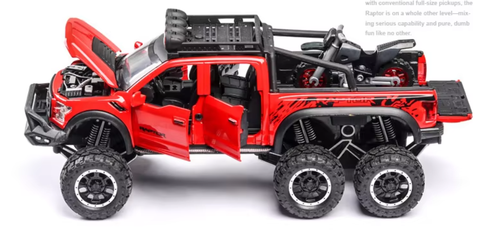 π Diecast 1:24 Scale Ford Raptor 6x6 β Ultimate Off-Road Beast
