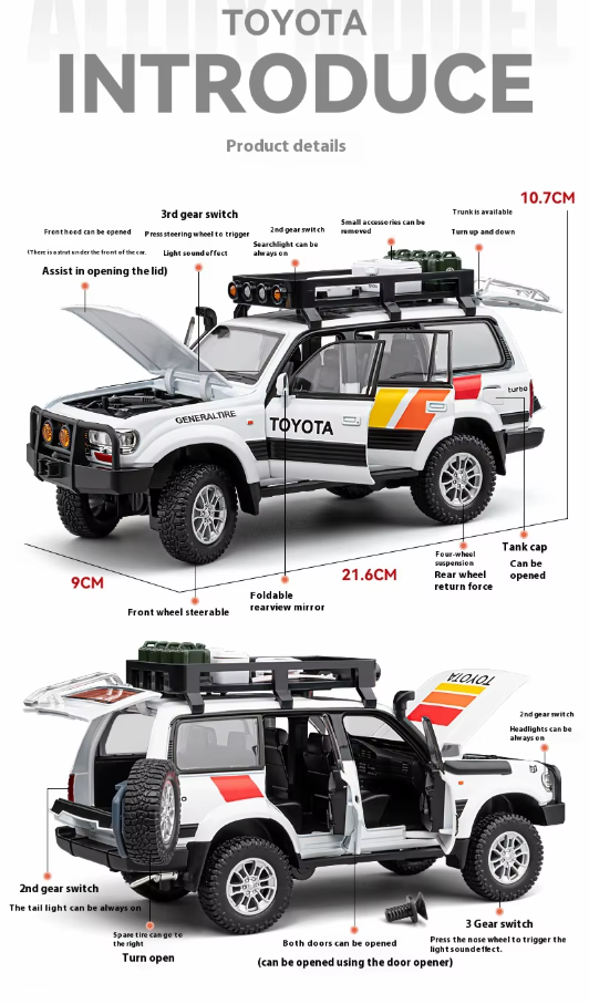 1:24 Scale Land Cruiser LC80 Diecast Model Car - Off-Road Perfection!