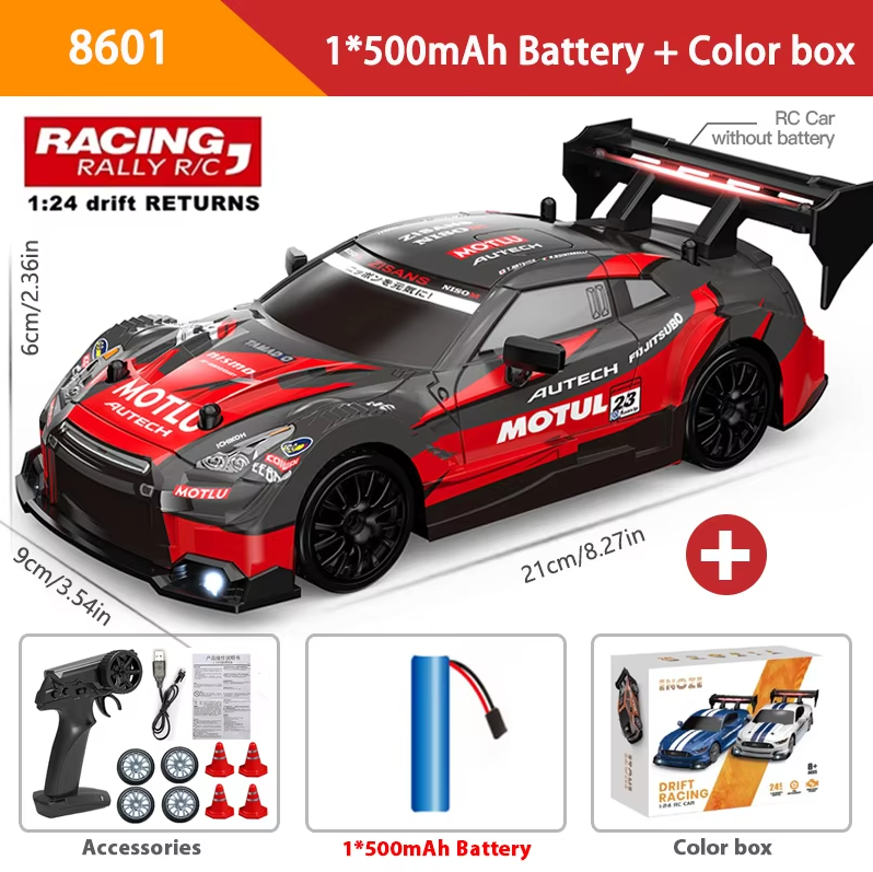 🏎️ 1:24 Drift Racing RC Car – Dual Motor 4WD with LED Lights & Replaceable Tires
