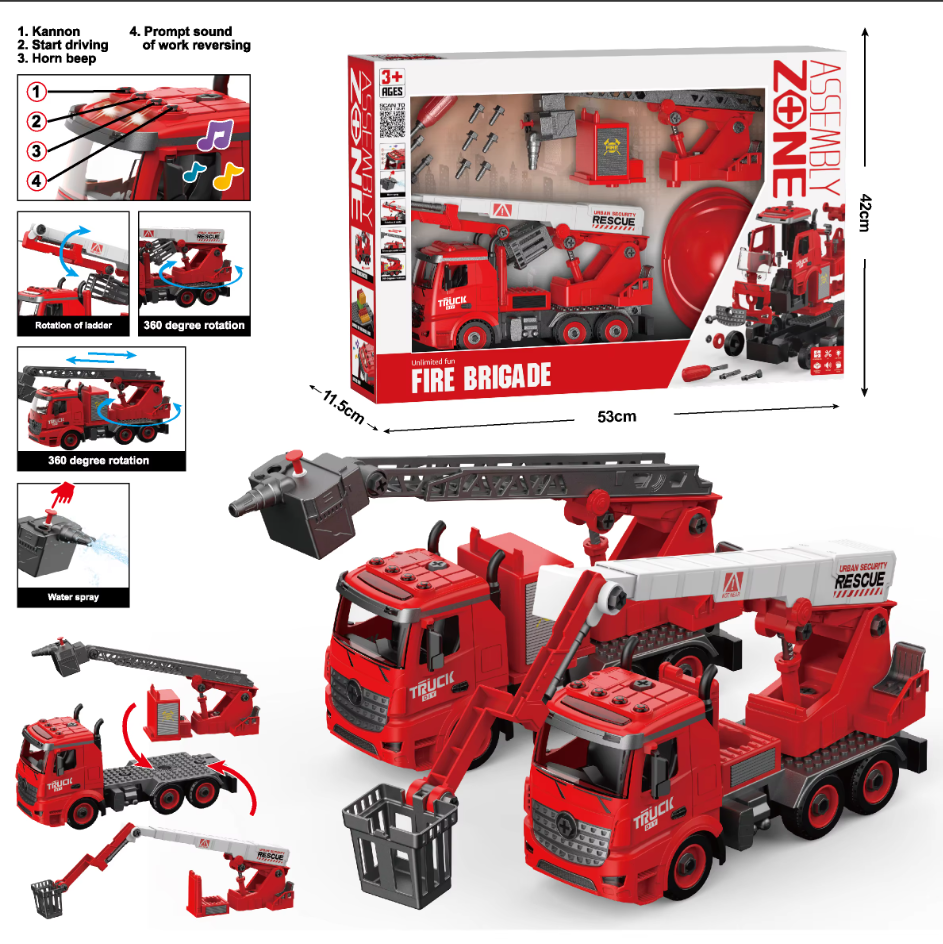 🚒 Fire Brigade Rescue Truck Building Set – Lights, Sounds & Water Spray
