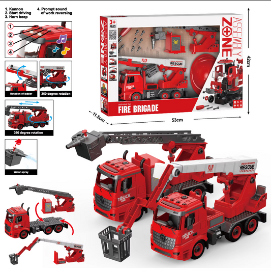 🚒 Fire Brigade Rescue Truck Building Set – Lights, Sounds & Water Spray
