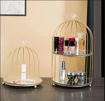 Two-Layer Birdcage Style Storage Shelf – Elegant Golden Organizer