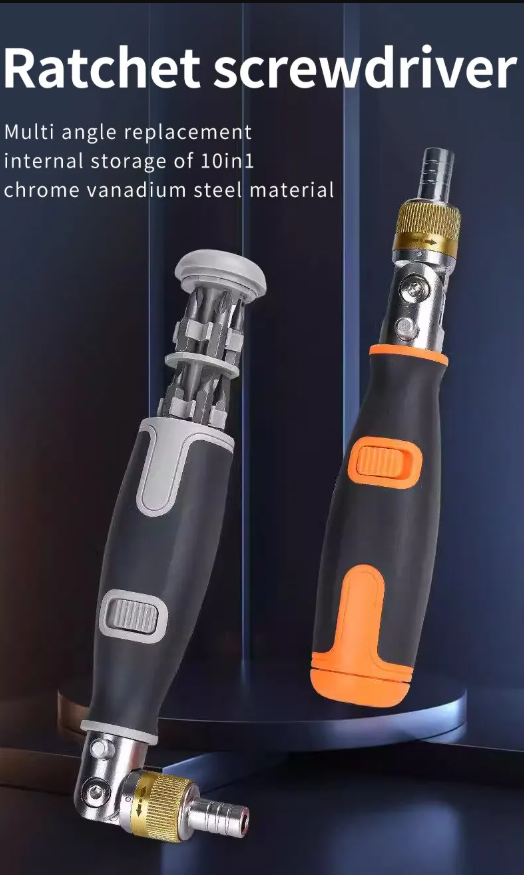 🔧 Multi-Angle Ratchet Screwdriver Set – 10-in-1 Hidden Storage Tool