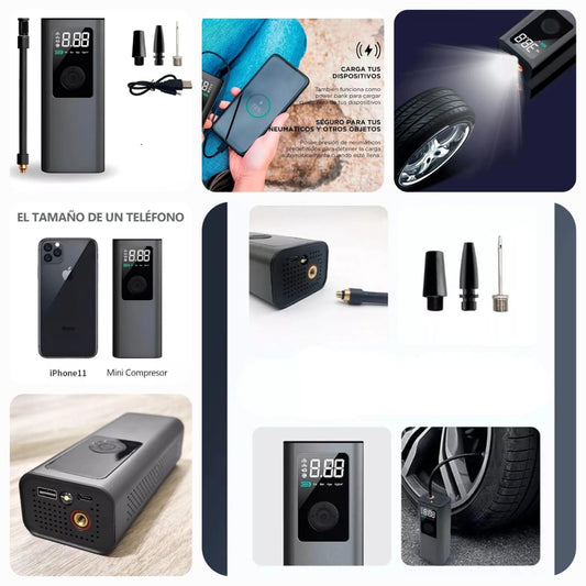 🔋 Multifunctional Portable Air Compressor with 2,000mAh Battery – Inflate, Illuminate, and Power Up!