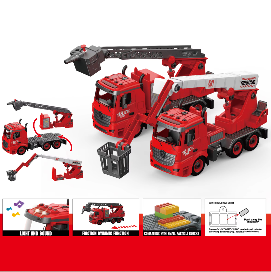 🚒 Fire Brigade Rescue Truck Building Set – Lights, Sounds & Water Spray