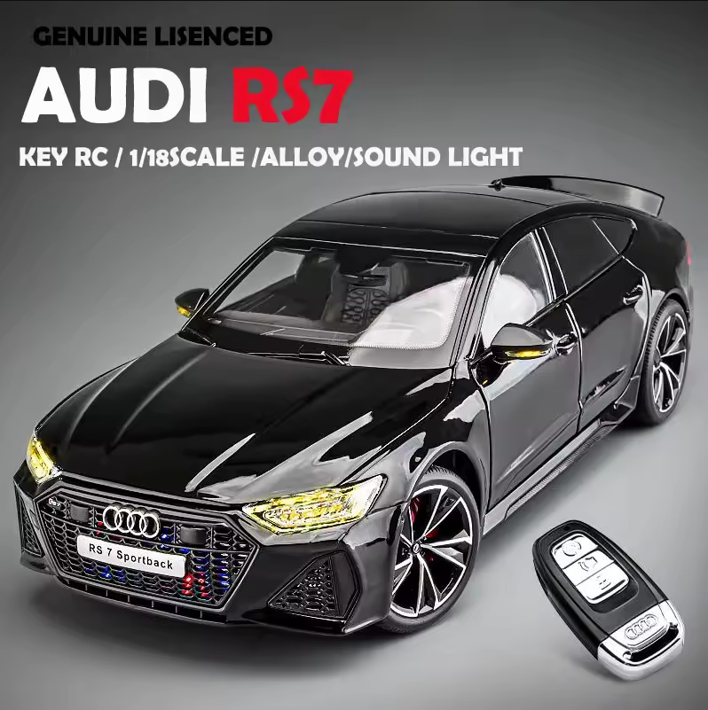 🚘 1:18 Scale Audi RS7 Die-Cast Model Car with Remote Control Lights & Sound