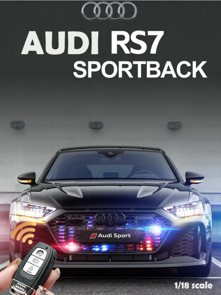🚘 1:18 Scale Audi RS7 Die-Cast Model Car with Remote Control Lights & Sound