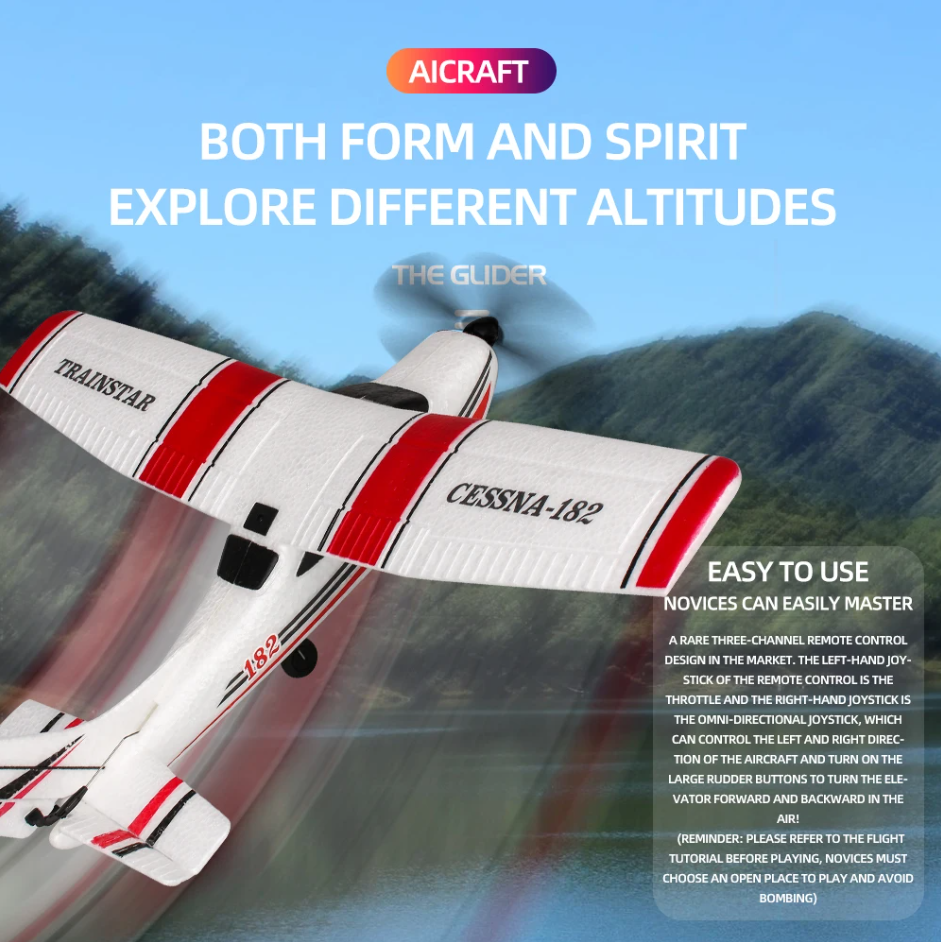 ✈️ Cessna 182 RC Glider Plane – 3 Channel Remote Control Airplane with Gyro & LED Lights