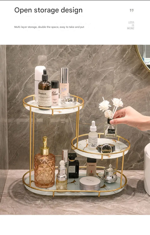 Three-Layer Golden Storage Shelf – Elegant Organizer for Countertops & Vanity