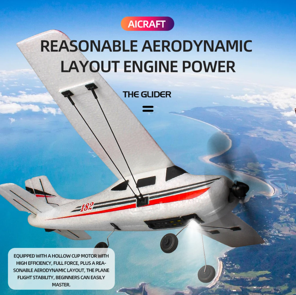 ✈️ Cessna 182 RC Glider Plane – 3 Channel Remote Control Airplane with Gyro & LED Lights