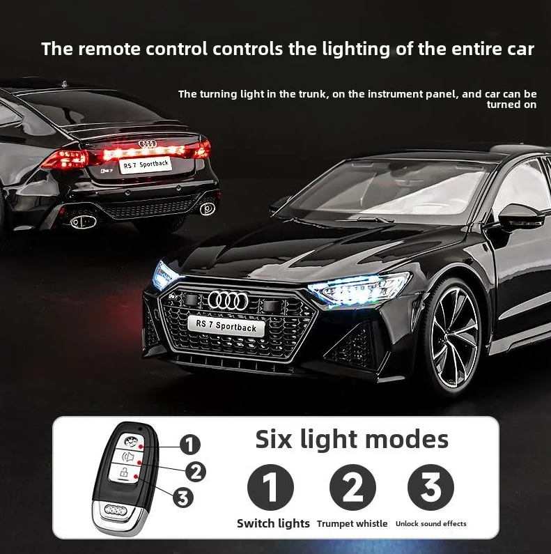 🚘 1:18 Scale Audi RS7 Die-Cast Model Car with Remote Control Lights & Sound