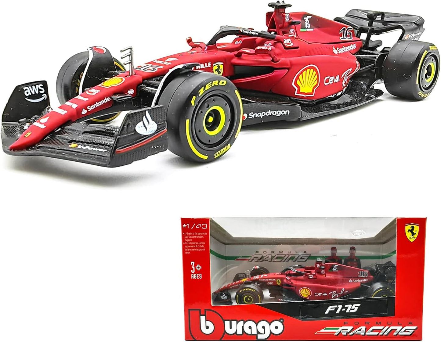 Ferrari F1-75 #16 – 1:43 Scale Diecast Model by Bburago 🏎️🔥