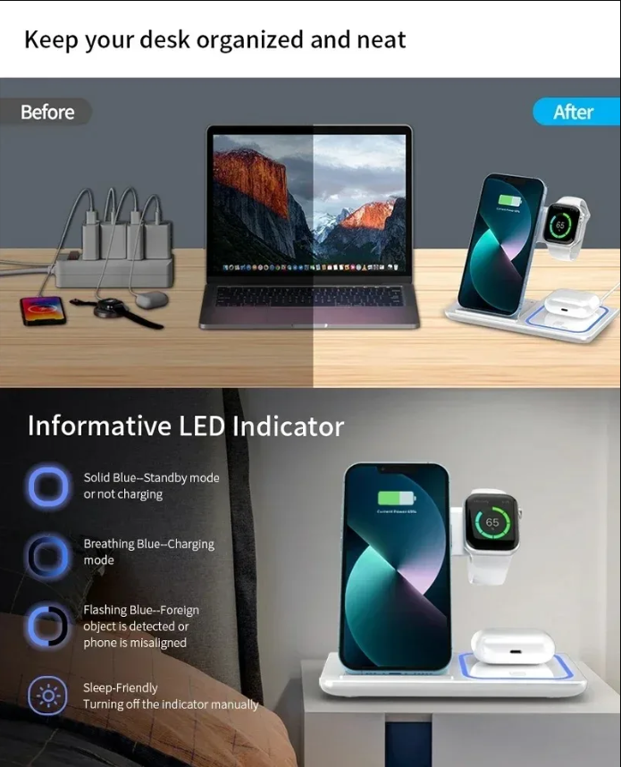3 in 1 Wireless Charging Station – Fast, Safe & Convenient